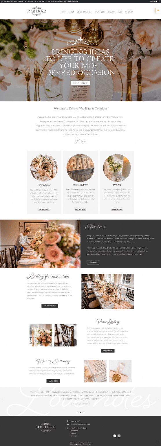 DEsired Weddings and Occasion website screenshot