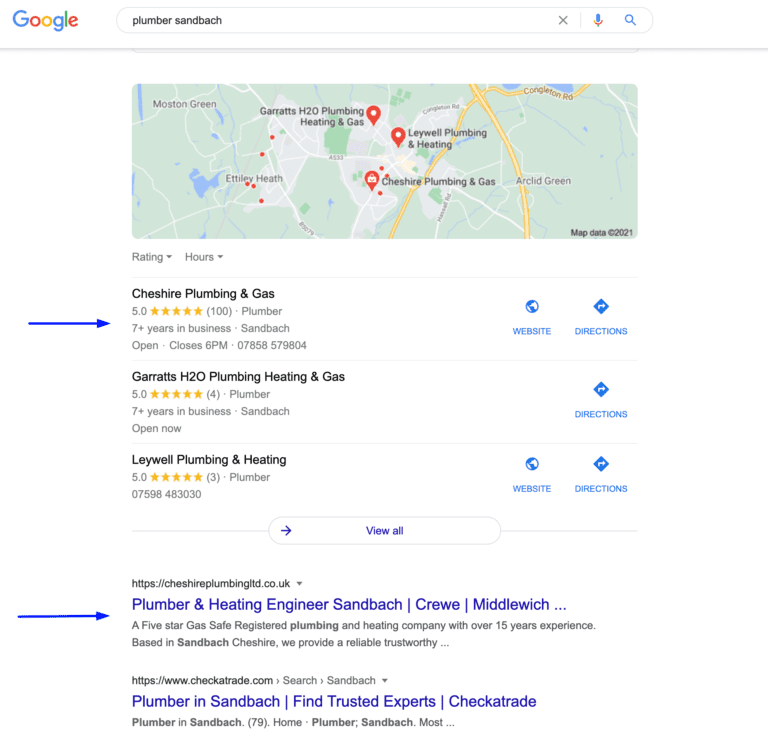 a google search page result screenshot showing CPG as rank 1